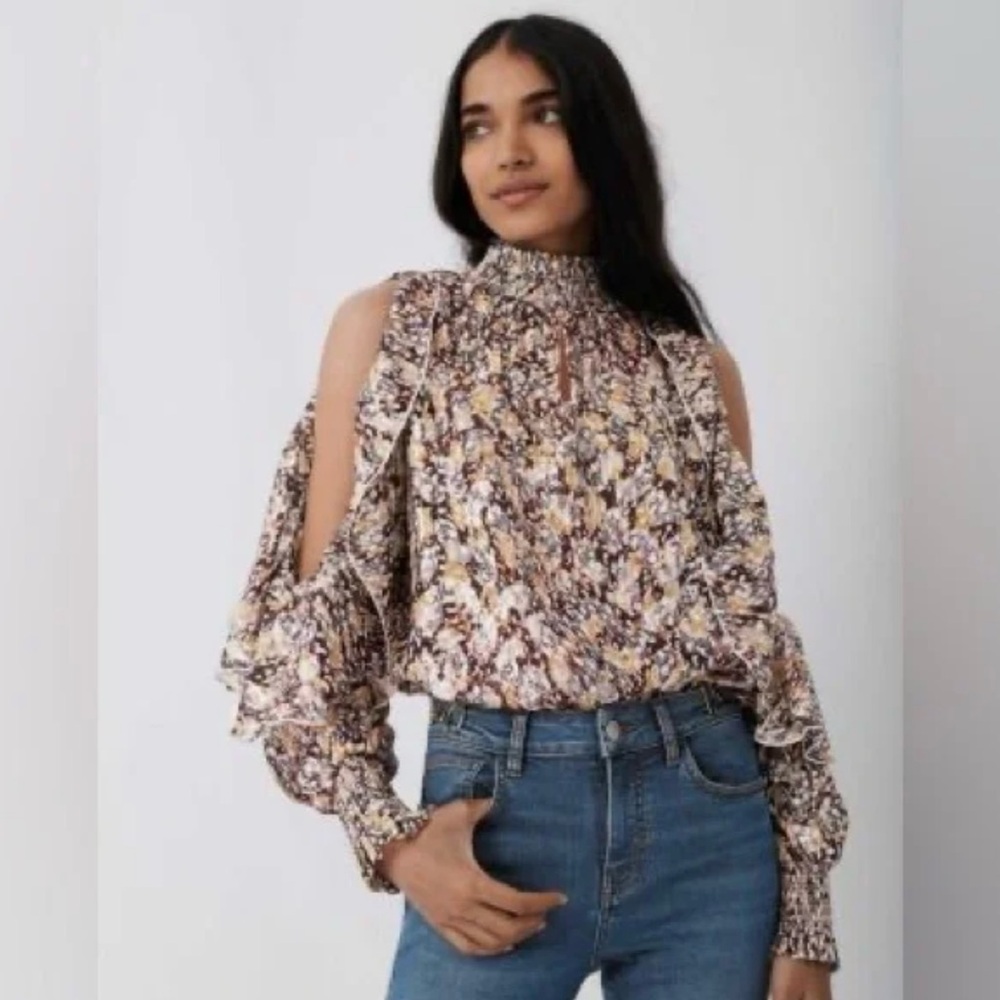 NWT Maje Metallic Cold Shoulder Blouse - Size 2